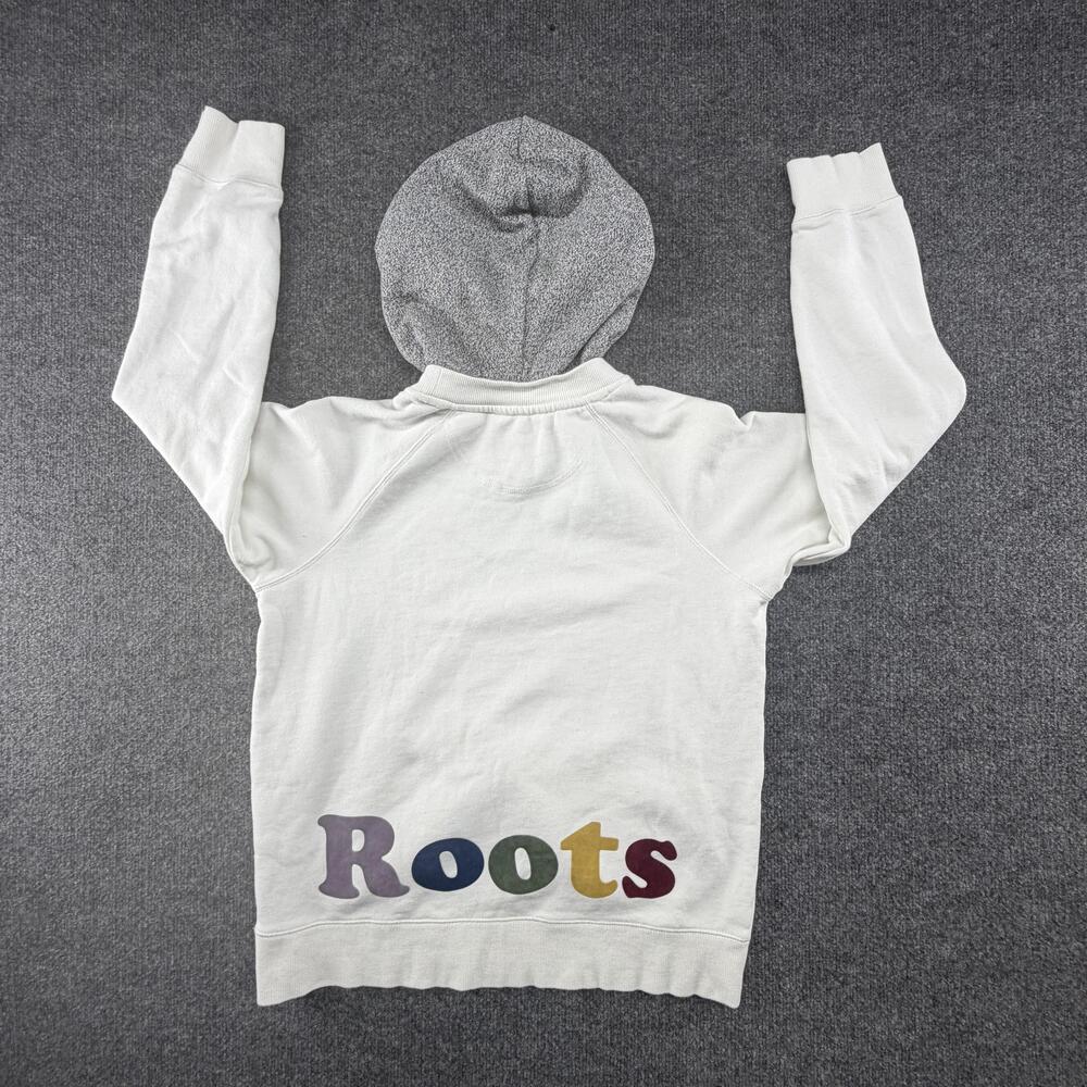 Roots After-Hood Mens Medium White Gray Pullover Roots Raised Graphic Hoodie